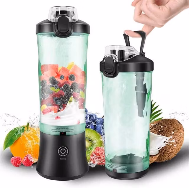 VOGREX Portable Blender with 6 Blades, 3800W Motor and 4000mAh Rechargeable Battery, Black – 1