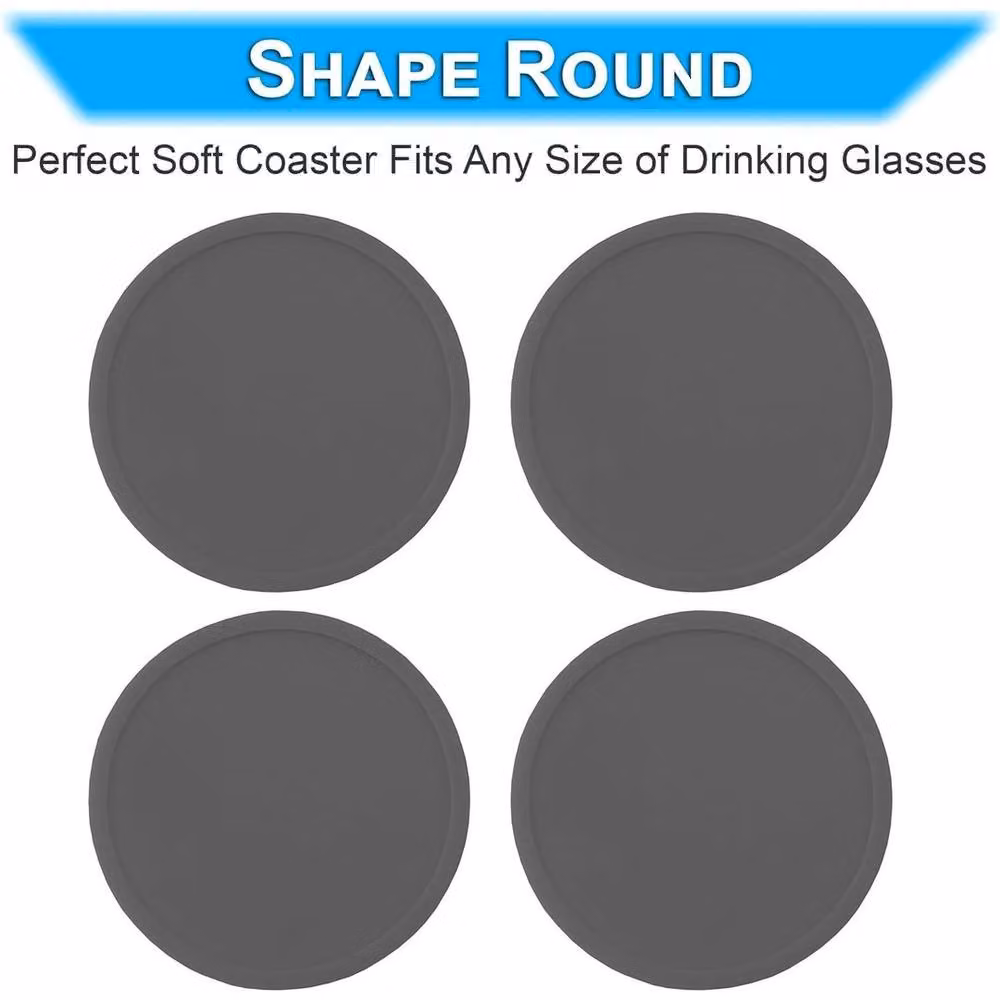 PAWNORA Non-Slip Round Silicone Coasters in Grey – 5