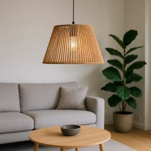 Voltico Handwoven Brown Jute Rope Round Pendant Lampshade with E27 Adapter, Diameter: 28 cm, Height: 18 cm