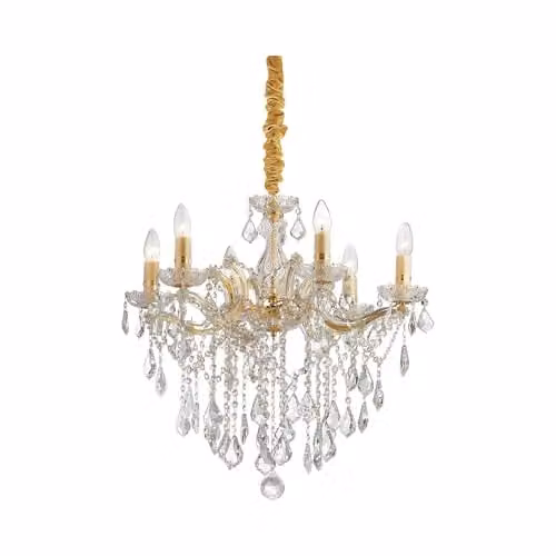 Netlighting Florian 6-Light Crystal Ceiling Chandelier in Gold and Brass with Transparent Glass and Metal Finish, E14