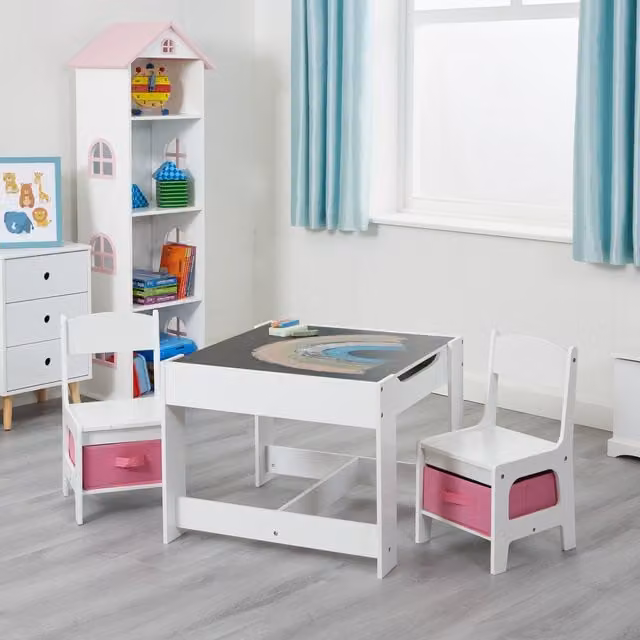 Liberty House Toys 3 in 1 Childrens Table and Chairs Set in White and Pink