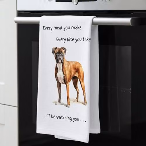 Animal Crackers Boxer Dog Novelty Cotton Tea Towel, White and Grey, 66 cm – 2