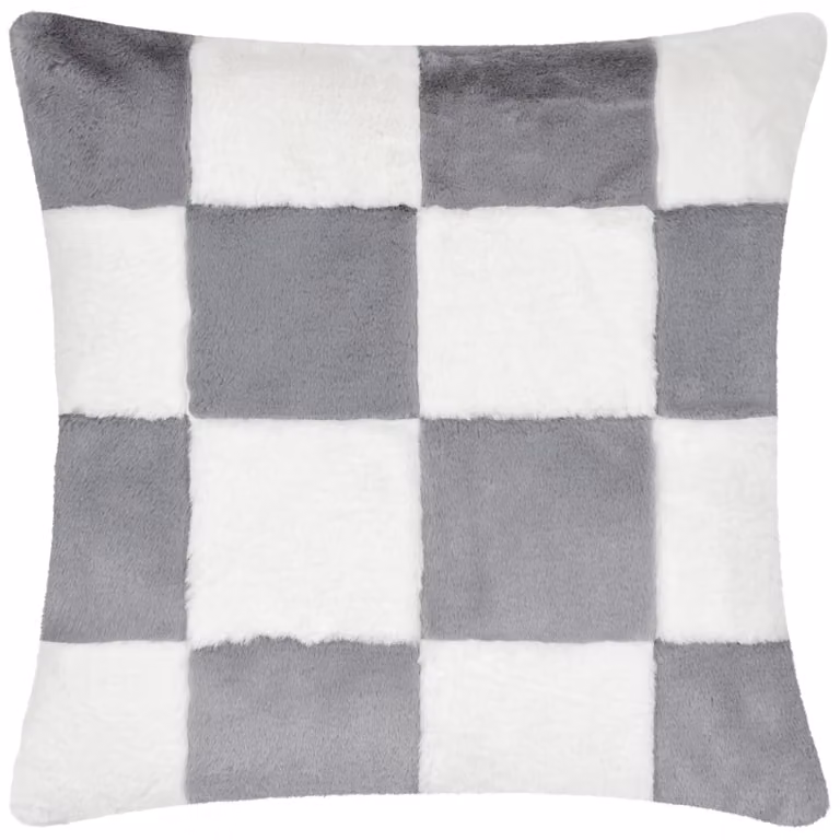 Heya Home Cozee Check Faux Fur Cushion in Blue, W/D/H: 50 x 50 x 50 cm