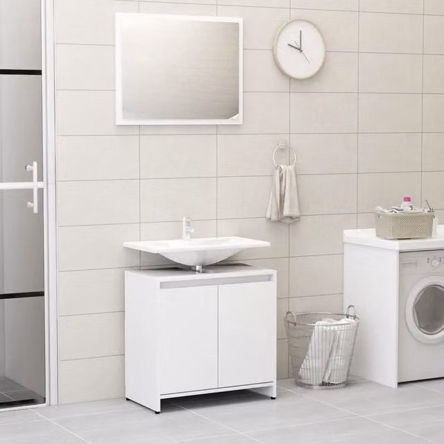 Berkfield Home Modern White MDF Bathroom Vanity Unit with Hinged Doors