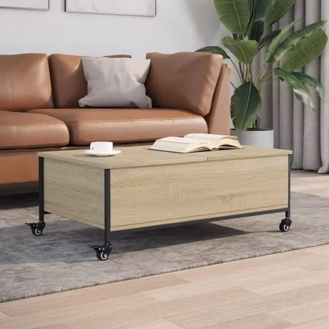 Berkfield Home Sonoma Oak Coffee Table with Castors, Brown, W: 91 cm, D: 55 cm, H: 34 cm – 1