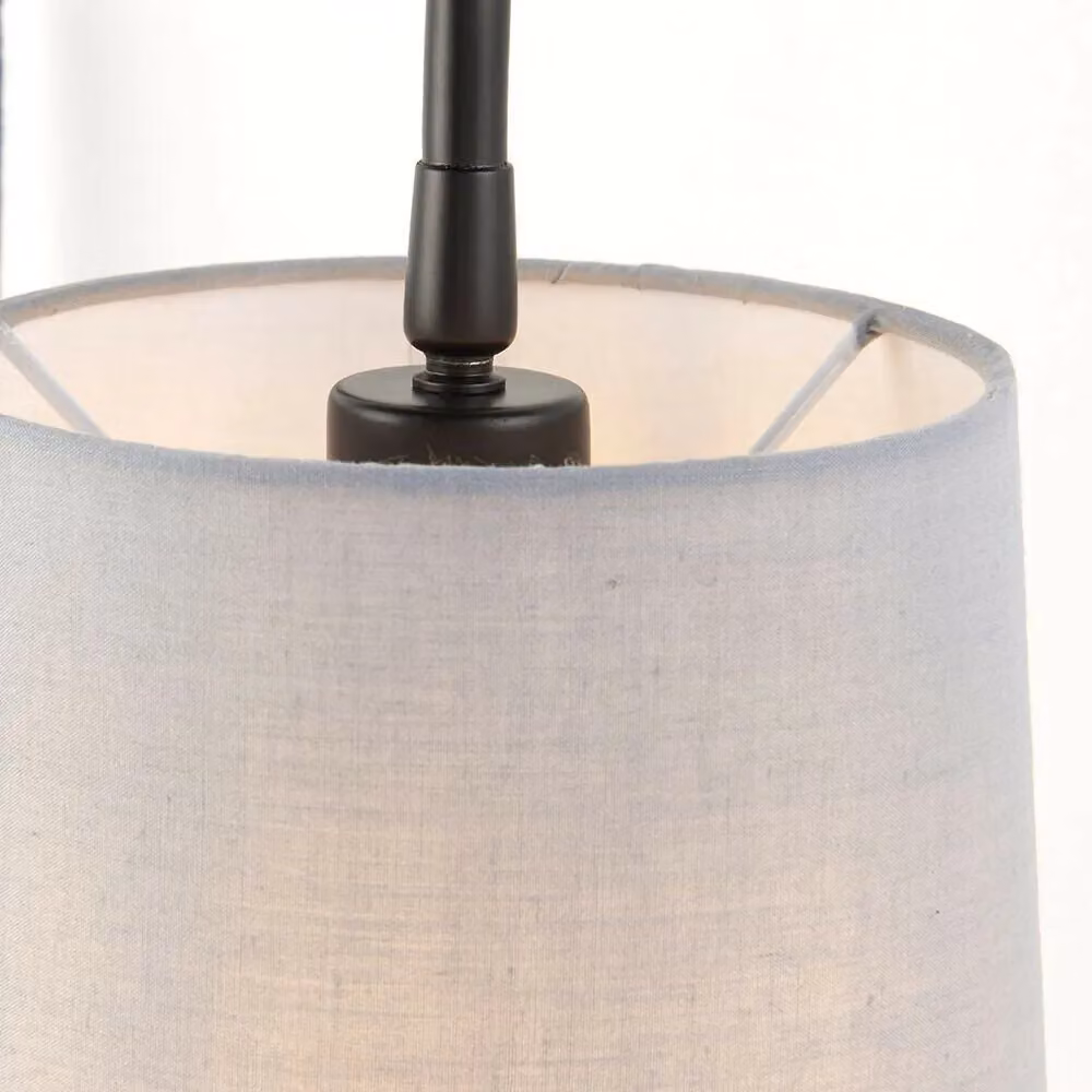 Loops Adjustable Swing Arm Wall Light with Matt Black Metal and Grey Fabric Shade, Mains Plug-in – 2