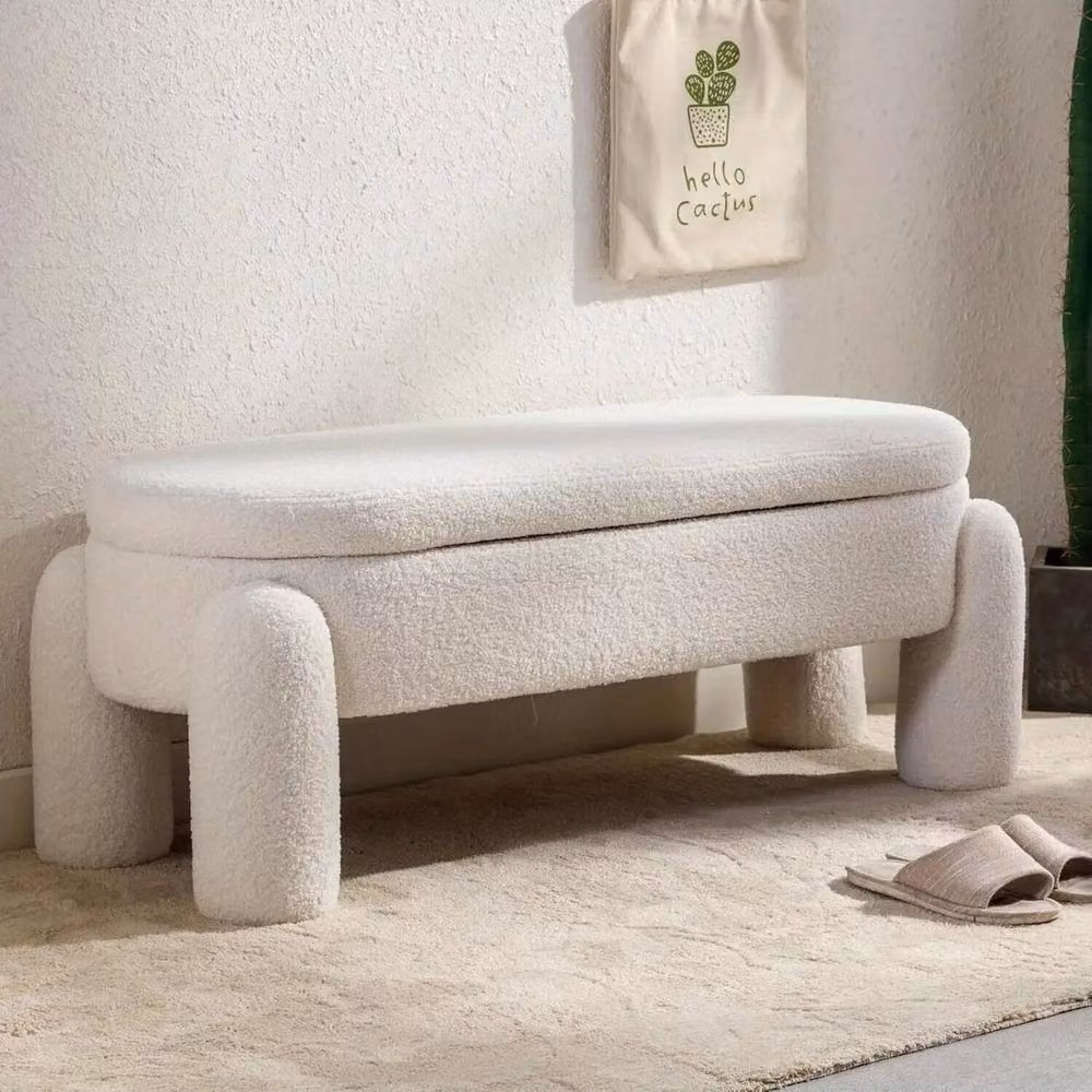 KORVIXA Modern Upholstered Ottoman Bench Footstool in Beige, W x D: 100 x 100 cm – 2