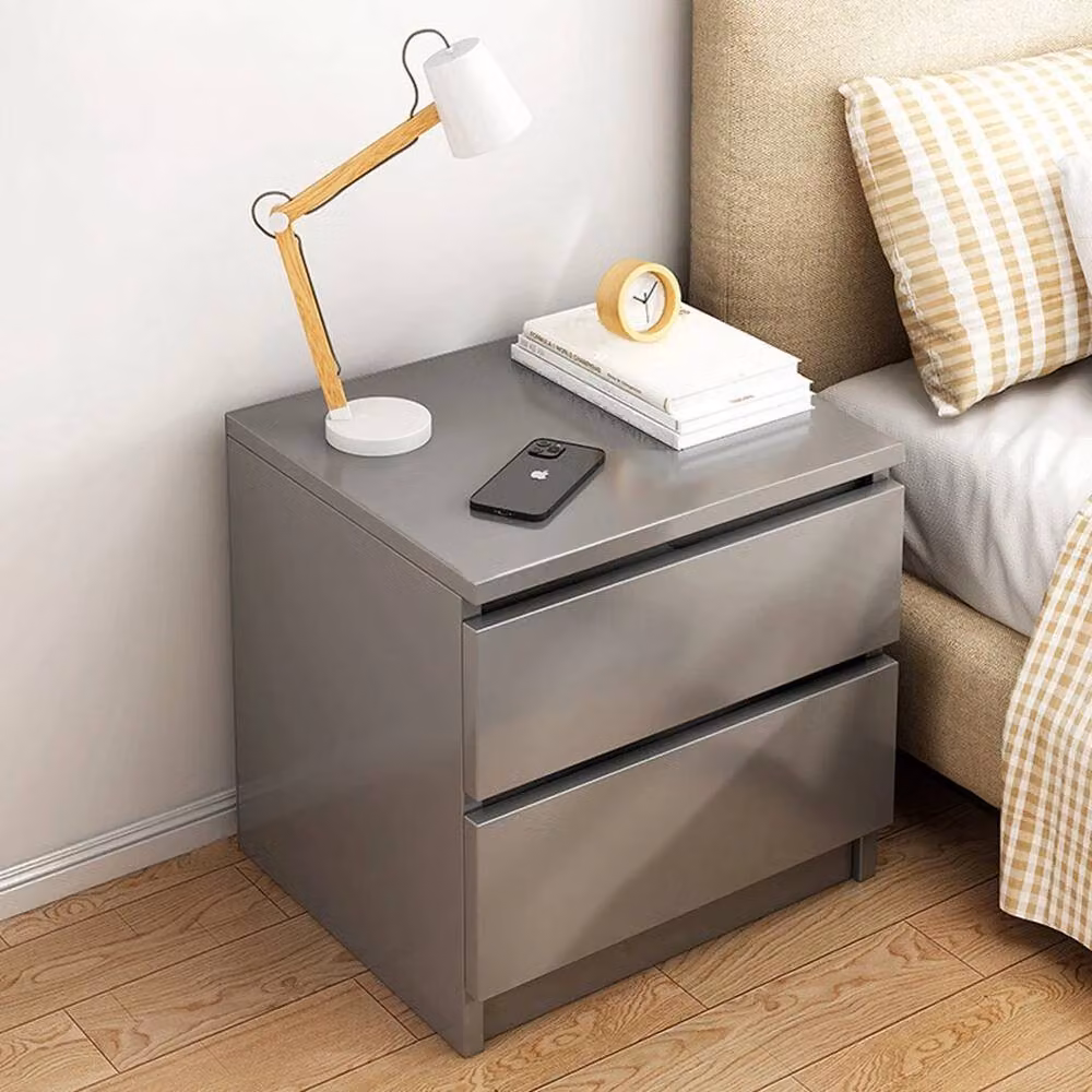 KORVIXA Grey Wooden 2-Drawer Bedside Table Cabinet – 3