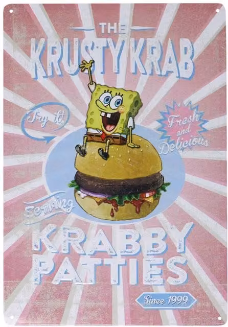 SpongeBob SquarePants Krusty Krab Retro Metal Wall Sign, Multicolour, W: 20.0 cm, H: 20.0 cm