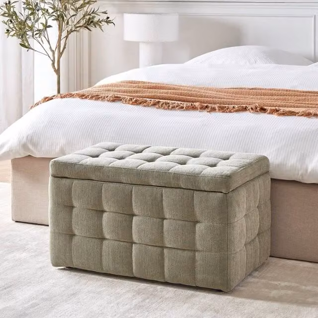 Wyld and Coco Olive Green Tufted Fabric Ottoman Storage Bench – 1