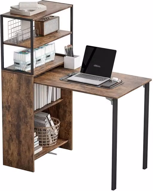 NESTLUNE Foldable Computer Desk in Brown with Wood Finish – 1