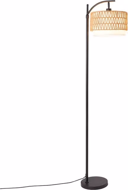 Livingandhome Boho E27 Floor Lamp with Double Cylinder Shades and Foot Switch in Brown and White