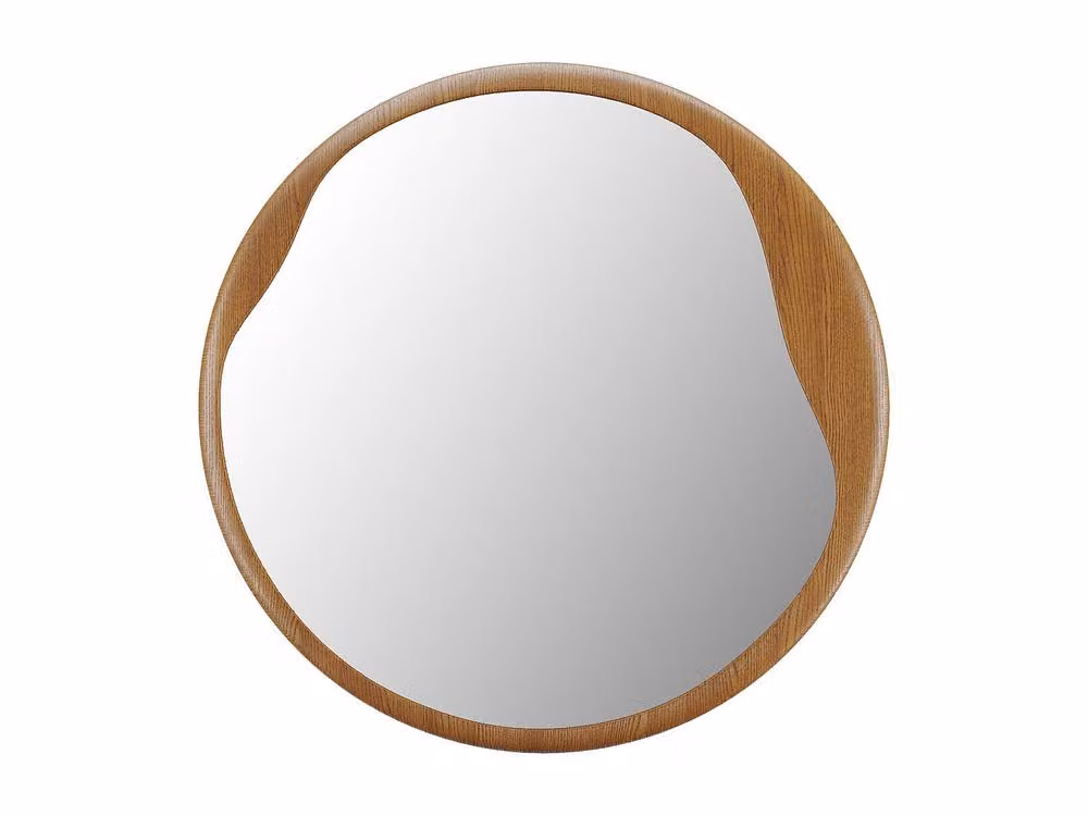 Vente-unique Round Hevea Wood Mirror in Light Oak, Diameter: 60 cm – 2