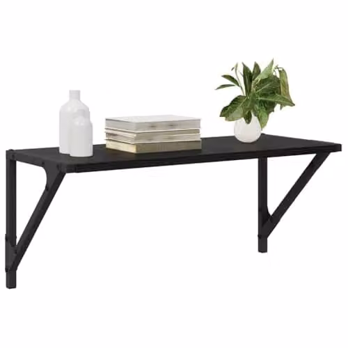 vidaXL Set of 2 Wall-Mounted Oak Shelves in Black, W/D/H: 60 x 25 x 25.5 cm – 1
