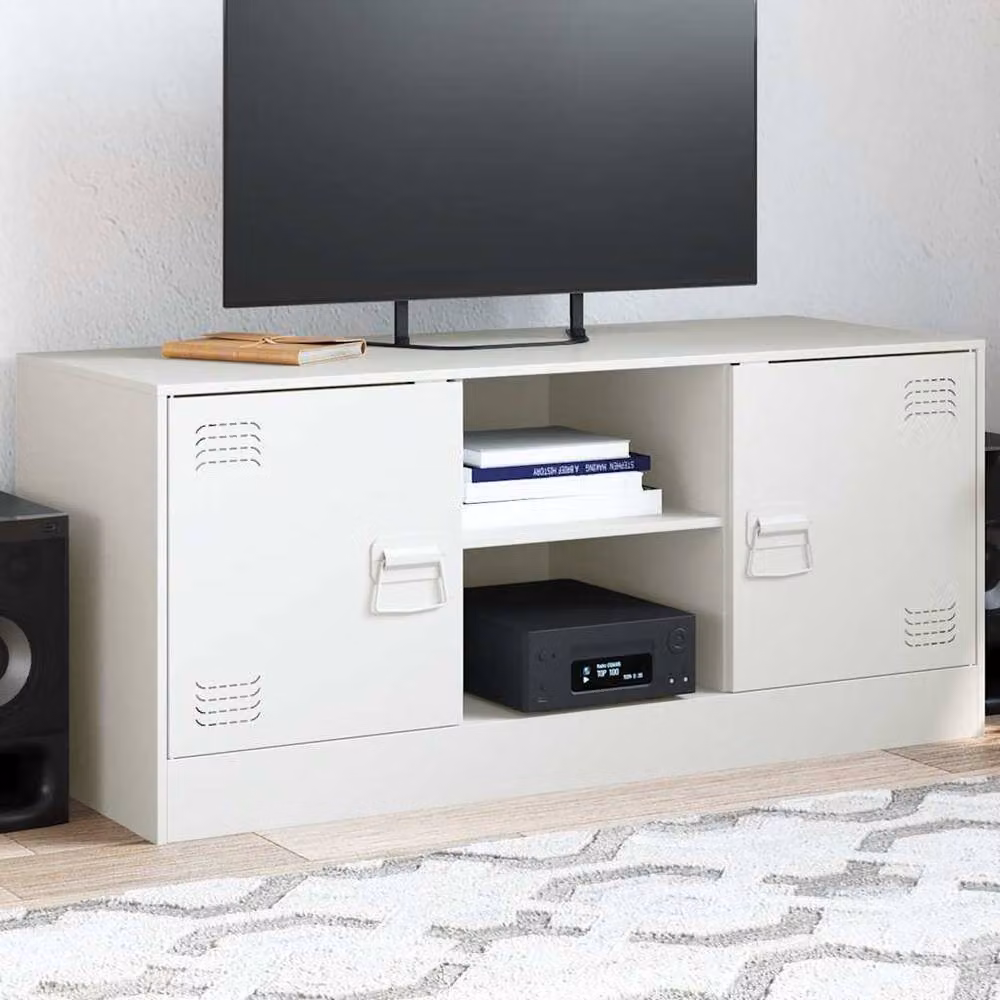Berkfield Home White Metal TV Cabinet W: 99 cm, D: 39 cm, H: 44 cm – 2