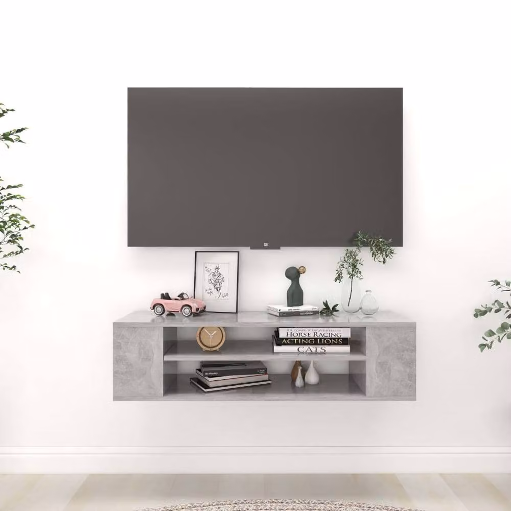 Berkfield Home Hanging TV Cabinet in Concrete Grey, W/D/H: 100 x 30 x 26.5 cm – 2