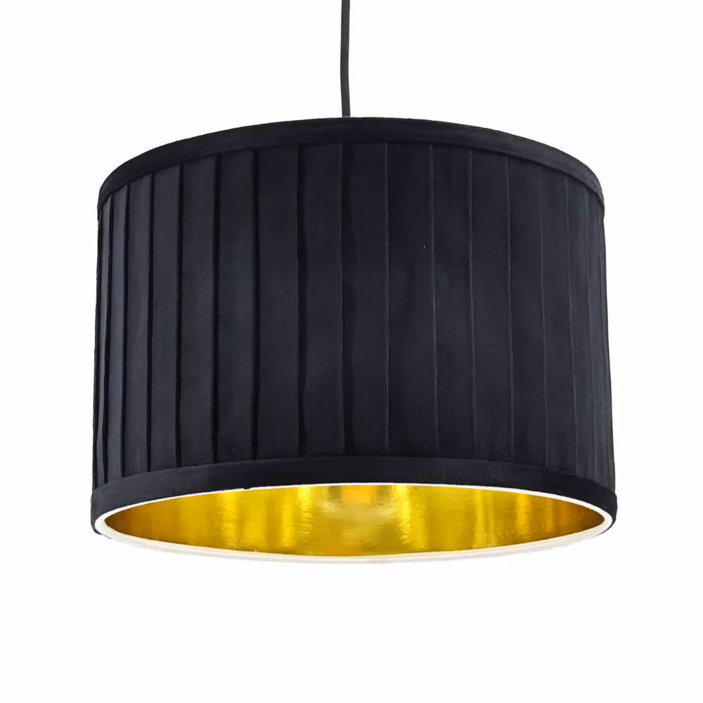 First Choice Lighting Sundance Set of 2 Black Pleated Round Lamp Shades with Gold Inner, Diameter: 30 cm – 3
