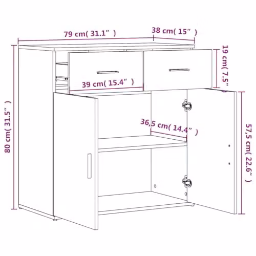 vidaXL Modern Sideboard in Brown Oak, W/D/H: 79 x 38 x 80 cm – 3