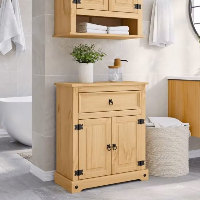 Berkfield Home Corona Wall Mounted Bathroom Cabinet in Brown Solid Pine, W/D/H: 70 x 33 x 80 cm