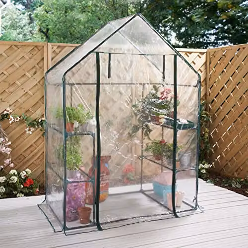 GardenKraft 10739 Walk-In Greenhouse with 4 Mesh Shelves, Transparent PVC Cover and Steel Frame, W/D/H: 143 x 73 x 195 cm – 2