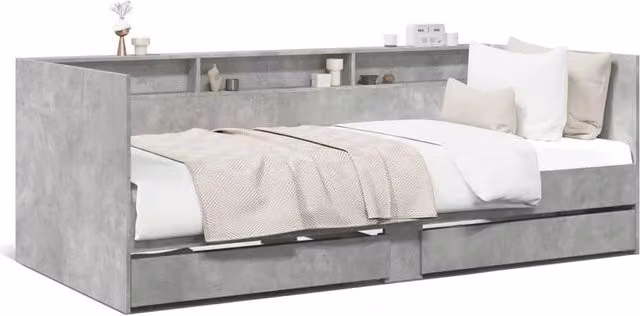 Berkfield Home Small Single Daybed with Drawers in Concrete Grey, W: 75 cm, L: 190 cm – 1