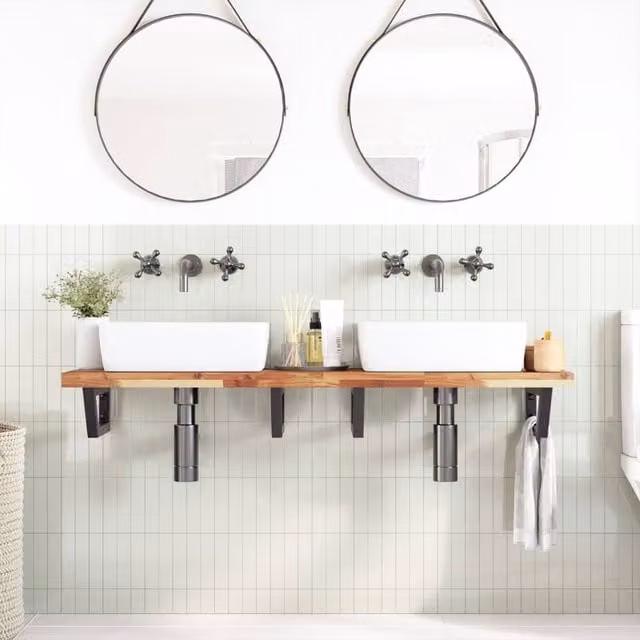 Berkfield Home Elegant Wall Mounted Basin Shelf in Brown Acacia Wood and Black Steel