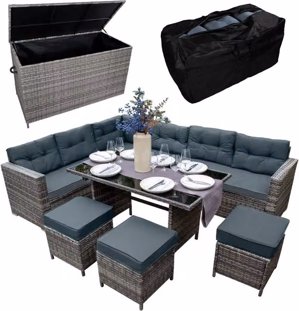 Monstershop Rattan Corner Set and Storage Box in Grey – 1