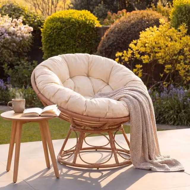 Artemis Home Amara Rattan Swivel Papasan Lounge Chair in Beige and Multicolour – 1
