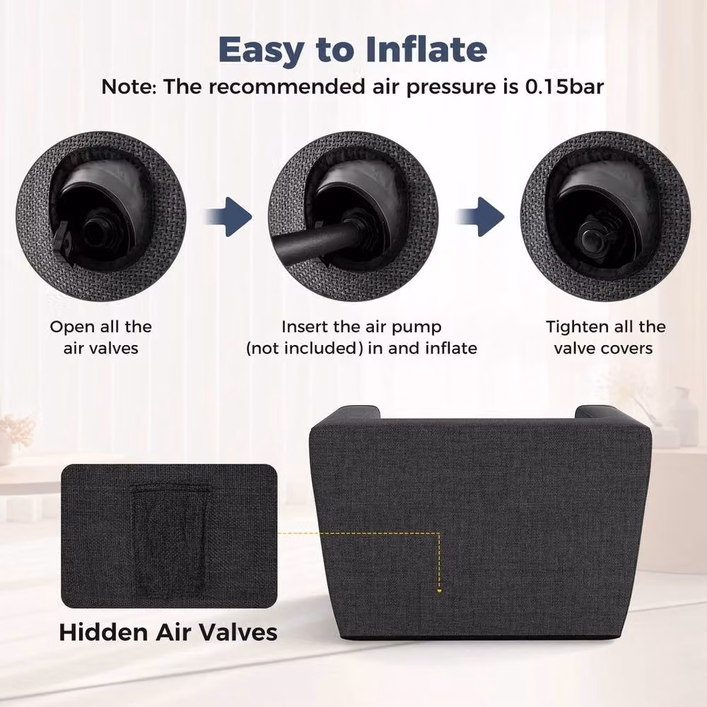 VOGREX Portable Inflatable Sofa with Detachable Non-Slip PVC Cover in Grey – 2