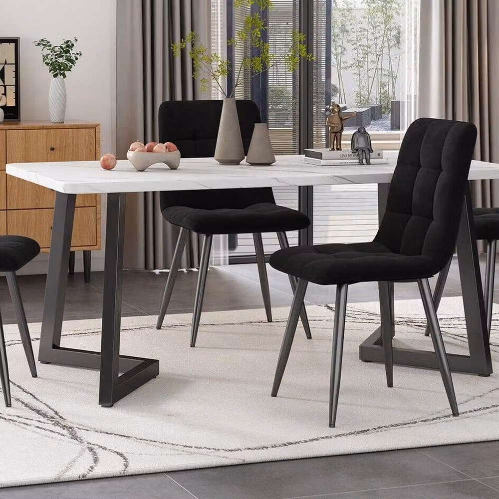 KORVIXA White Rectangular Marble Effect Dining Table with Sled Base, W/D/H: 100 x 100 x 100 cm – 2