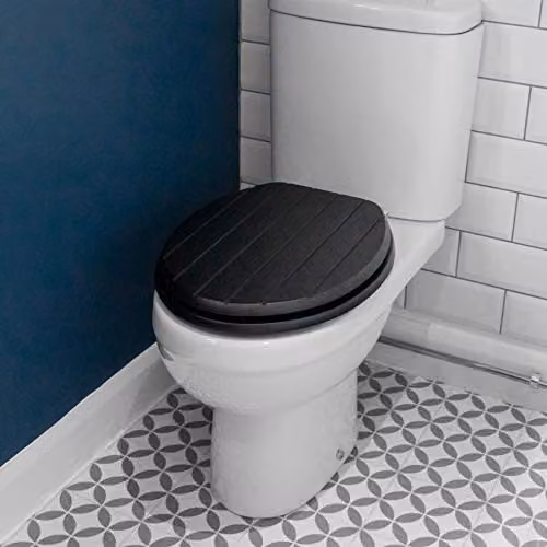 Harbour Housewares Soft Close Oval MDF Wooden Toilet Seat in Black, W: 37.5 cm, D: 37.5 cm, H: 3.8 cm – 4
