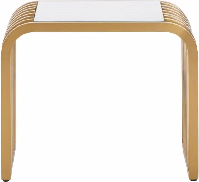 Orsina Art Deco Matte Gold Slatted End Table with Glass Top