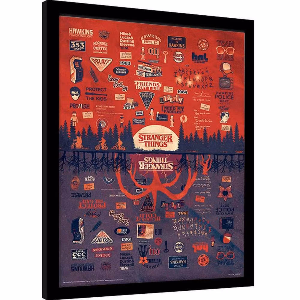 Stranger Things The Upside Down Framed Paper Poster in Light Red – 2