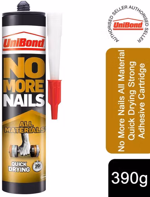 UniBond No More Nails Quick Drying Strong MS Polymer Adhesive Cartridge, White, 390g