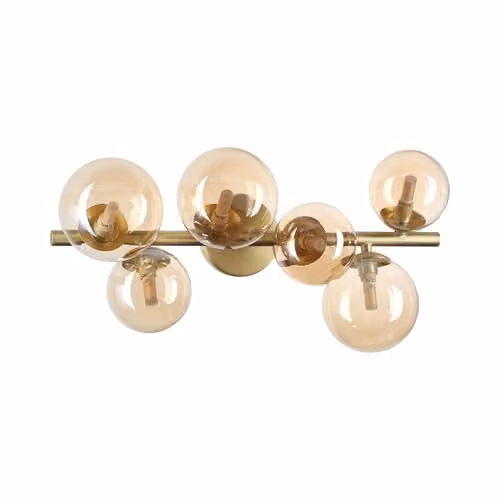 Ideal Lux Perlage 6 Light Globe Ceiling Light in Brass with Amber Glass Shades