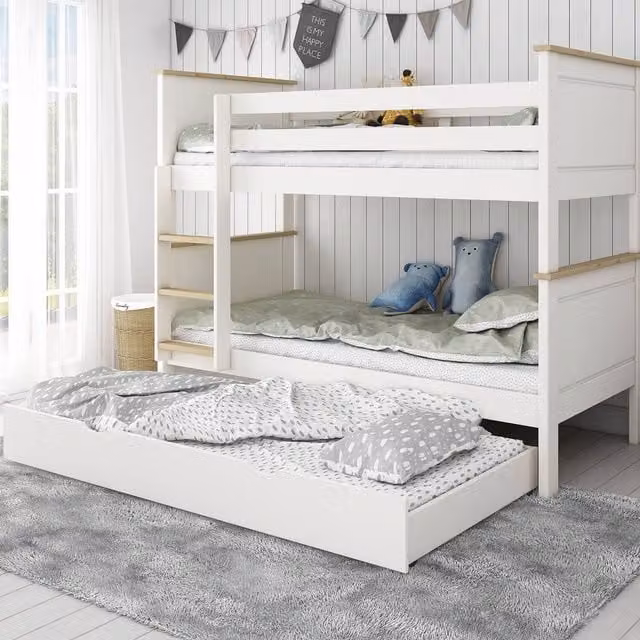 Kids Avenue Heritage Bunkbed 2 with Drawers and Stairs in White Lacquered Solid Wood, 90 x 190 cm
