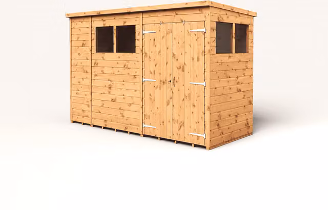 Empire Sheds Empire 10x4 Modular Pent Garden Shed with Double Doors and Windows, Brown