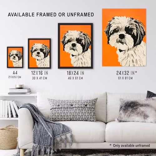 Artery8 Shih Tzu Portrait Wall Art Poster Print in Orange, Thick Paper, 18 x 24 Inch – 3