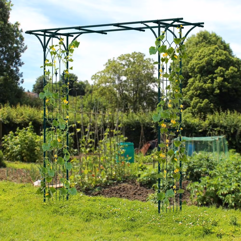 Costway Metal Garden Arbor Trellis in Green, Height: 205 cm, Width: 155 cm, Depth: 52 cm – 2