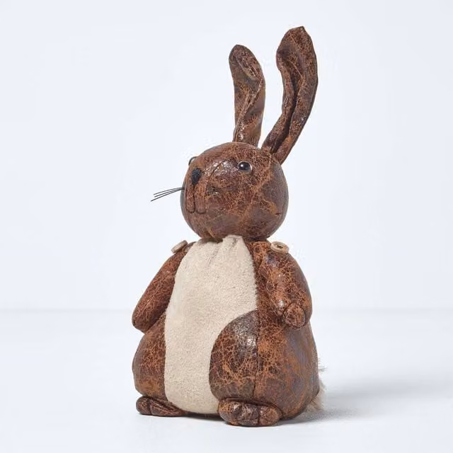 Homescapes Brown Faux Leather Rabbit Animal Print Door Stopper