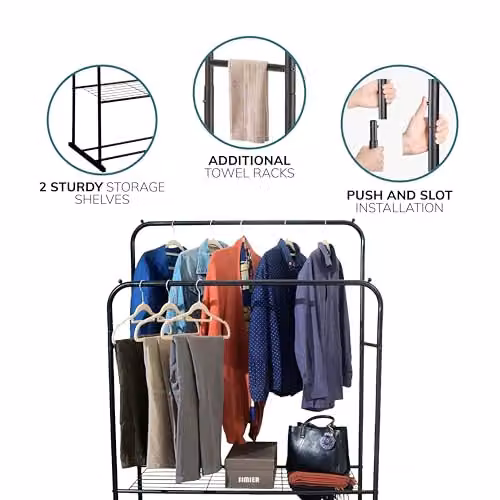 House Of Home Heavy Duty Double Metal Clothes Rail with Shoe Rack in Matt Black, W/D/H: 153 x 110 x 50 cm – 5