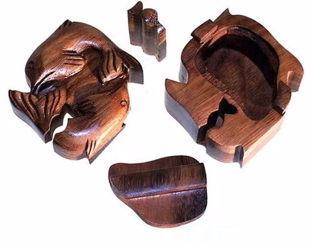 KDMK Bali Magic Box Dolphin 3D Wooden Shape Sorter Puzzle Gift Box in Brown