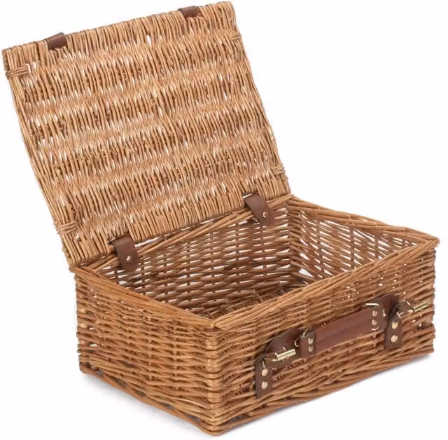 Red Wicker Picnic Basket with Brown Light Steamed Finish, 35cm Diameter