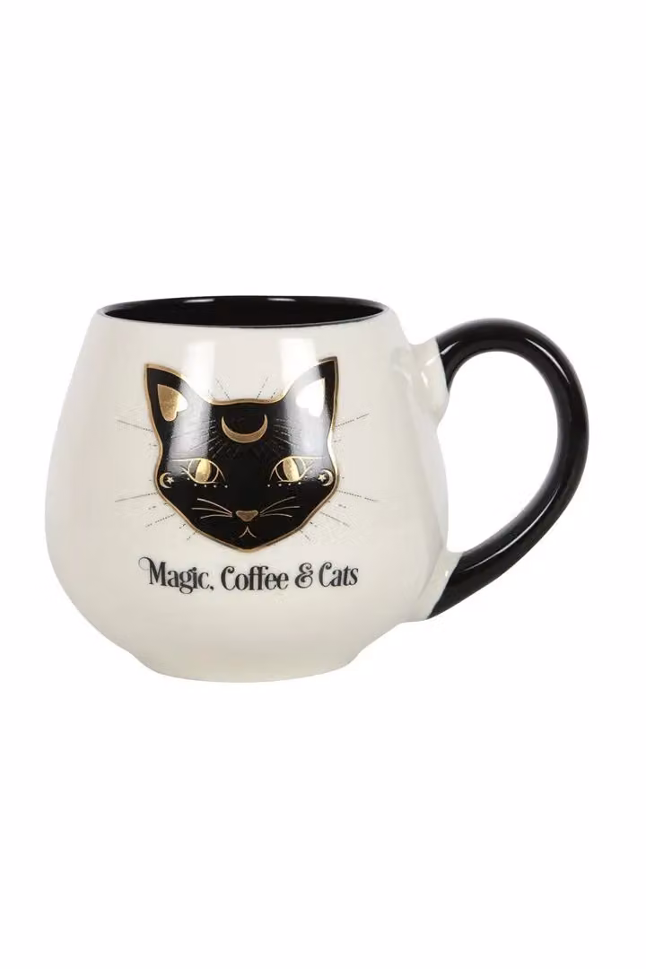 KDMD Magic, Coffee & Cats Rounded Mug in White, 500 ml – 2