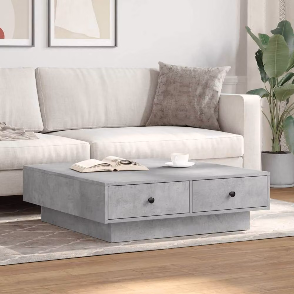 Berkfield Home Square Coffee Table in Concrete Grey, W/D/H: 90 x 90 x 28 cm – 2