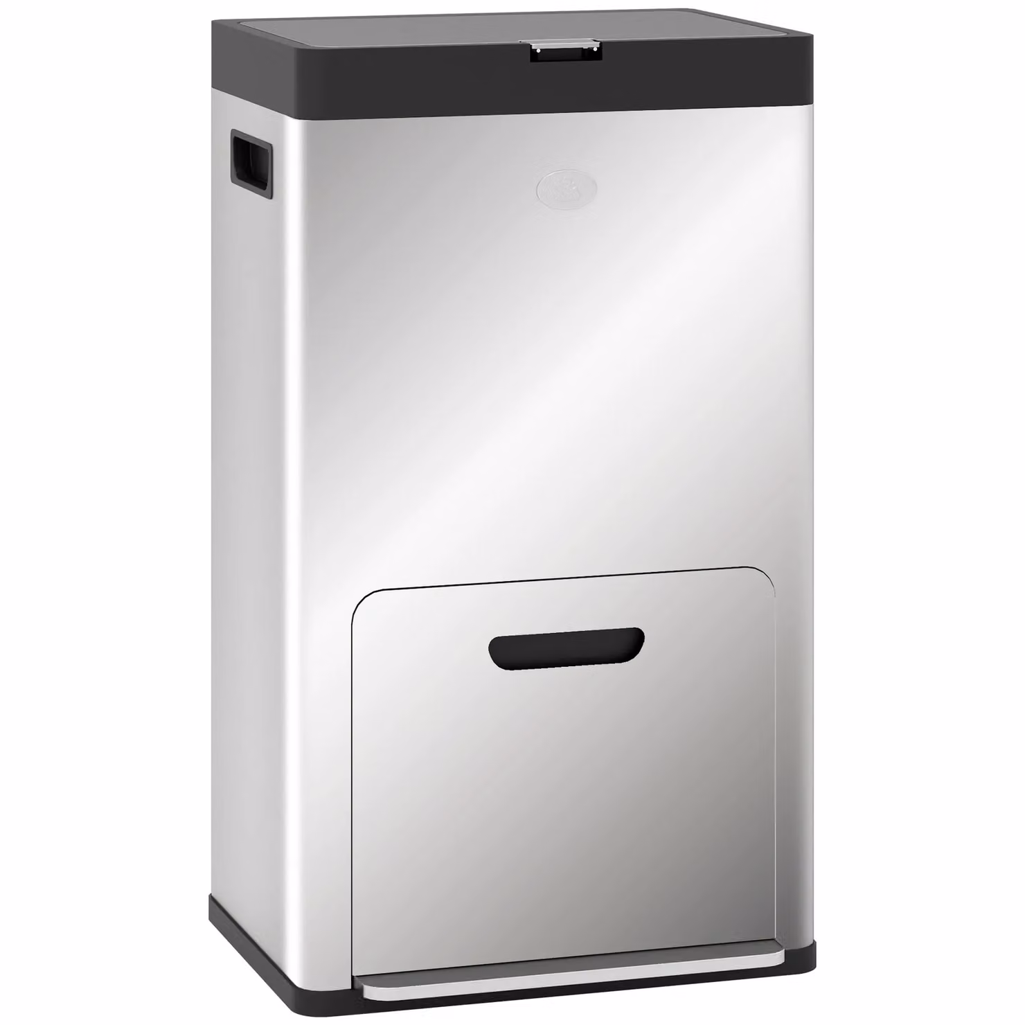 HOMCOM 56L Stainless Steel 3 Compartment Kitchen Pedal Bin with Wheels in Silver – 2