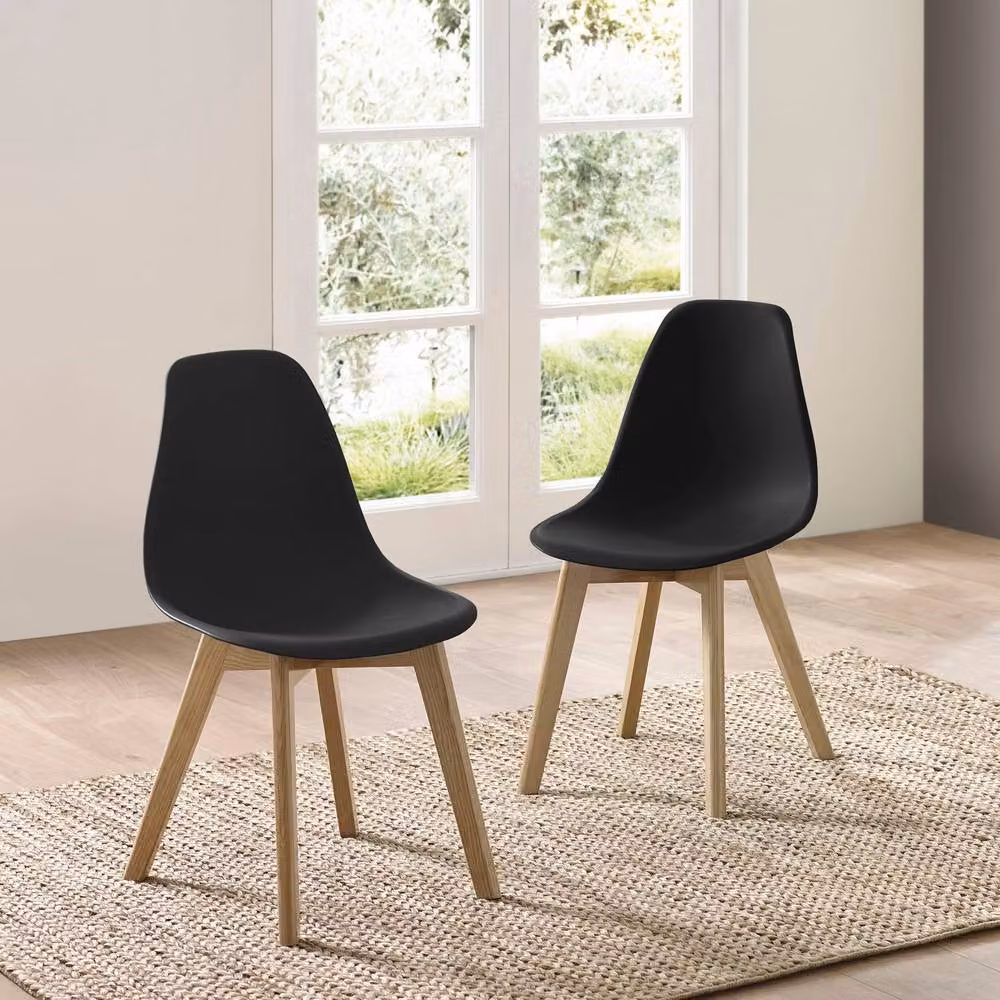 Cheshire Alderley Set of 2 Premium Black Plastic Dining Chairs with Wooden Legs – 4
