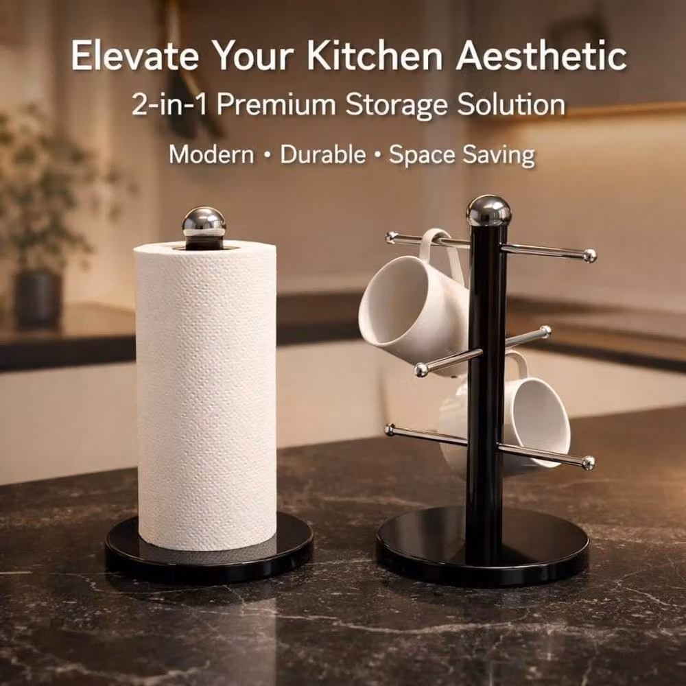 Mantraraj Black Metal Mug Cup and Towel Tissue Holder Set of 2 – 4