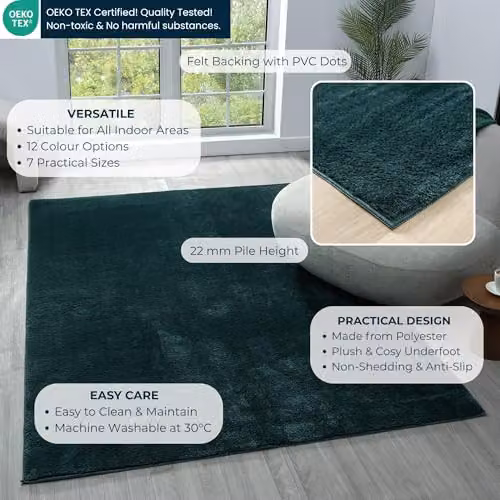 Desire Rugs Comfy Washable Non-Slip Plain Living Room Area Rug, Green, W: 160 cm, L: 220 cm – 3