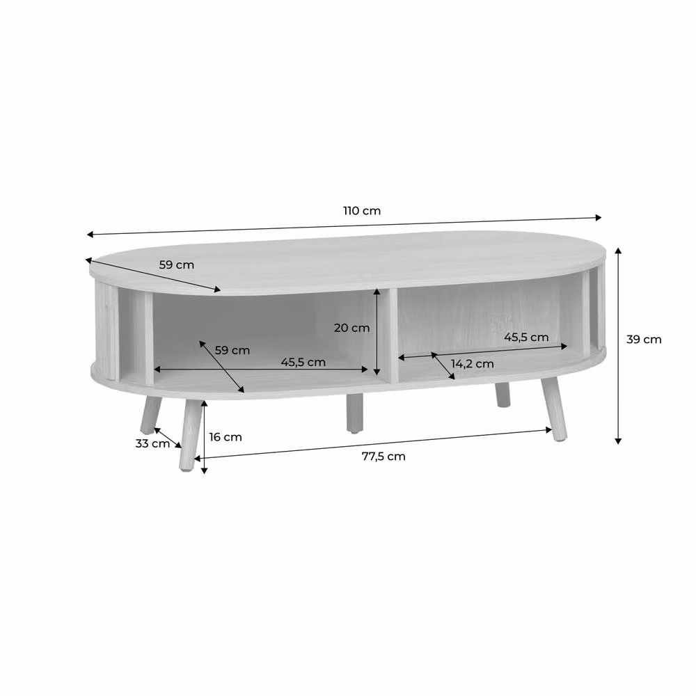 sweeek Coffee Table with Sliding Doors and Grooved Wooden-effect Compartments in Light Brown, W/D/H: 120 x 60 x 39 cm – 3